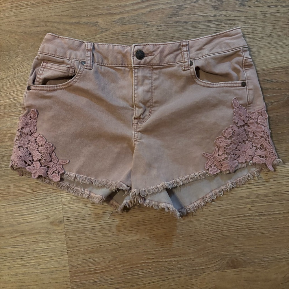 Women's Tan Lace Trim Shorts